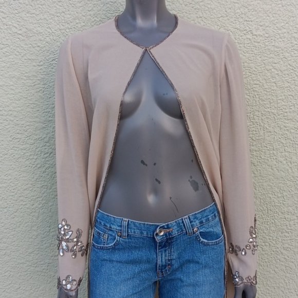 METROSTYLE LADIES VVINTAGE SEE-THRU HOUSE COAT W/STONE EMBELLISHED SLEEVES - Picture 7 of 17